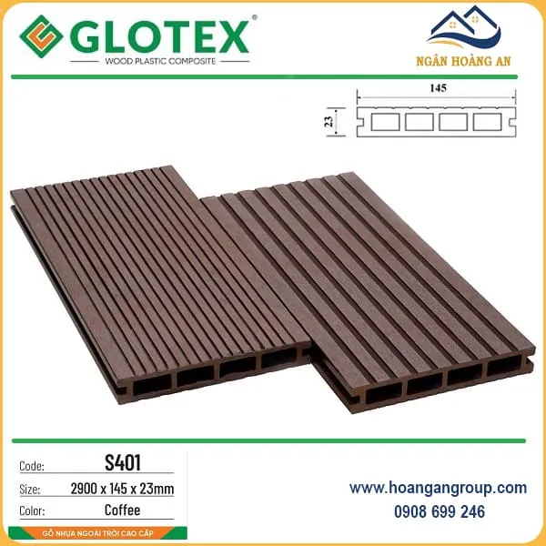 Sàn Gỗ Nhựa Ngoài Trời Lỗ Vuông Glotex S401 Coffee Tại Quận 12 TPHCM