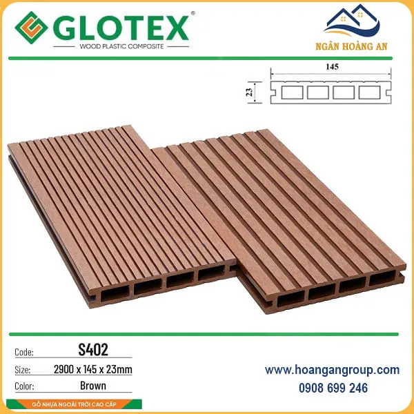Sàn Gỗ Nhựa Ngoài Trời Lỗ Vuông Glotex S402 Brown Tại Quận 11 TPHCM