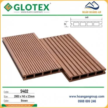 Sàn Gỗ Nhựa Ngoài Trời Glotex Lỗ Vuông S402 Brown