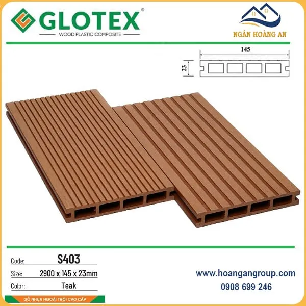 Sàn Gỗ Nhựa Ngoài Trời Lỗ Vuông Glotex S403 Teak Tại Quận 10 TPHCM