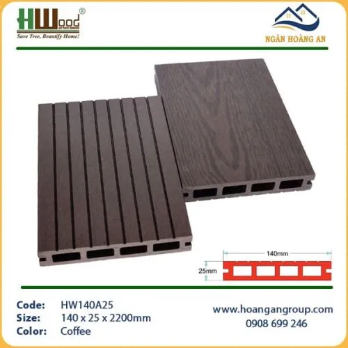 Sàn Gỗ Nhựa Ngoài Trời Lỗ Vuông Hwood HW140A25 Coffee