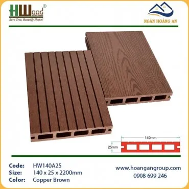 Sàn Gỗ Nhựa Ngoài Trời Lỗ Vuông Hwood HW140A25 Copper Brown