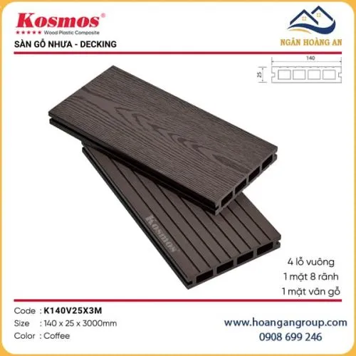 Sàn Gỗ Nhựa Ngoài Trời Kosmos K140V25X3M Coffee