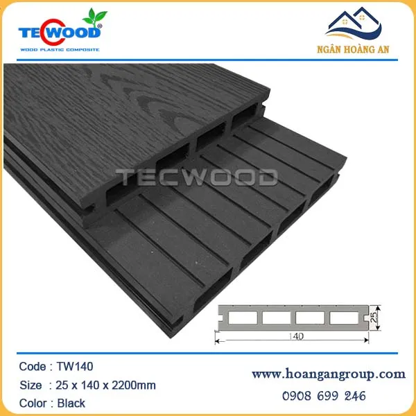 Sàn Gỗ Nhựa Ngoài Trời 4 Lỗ Vuông Tecwood TW140 Black Sàn Gỗ Nhựa Ngoài Trời 4 Lỗ Vuông Tecwood TW140 Black