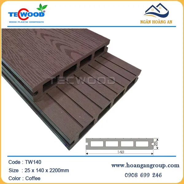 Sàn Gỗ Nhựa Ngoài Trời 4 Lỗ Vuông Tecwood TW140 Coffee Sàn Gỗ Nhựa Ngoài Trời 4 Lỗ Vuông Tecwood TW140 Coffee