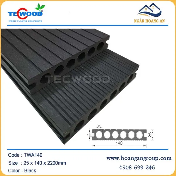 Sàn Gỗ Nhựa Ngoài Trời 6 Lỗ Tròn Tecwood TWA140 Black