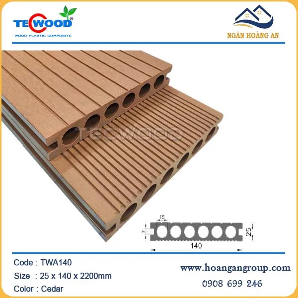 Sàn Gỗ Nhựa Ngoài Trời 6 Lỗ Tròn Tecwood TWA140 Cedar