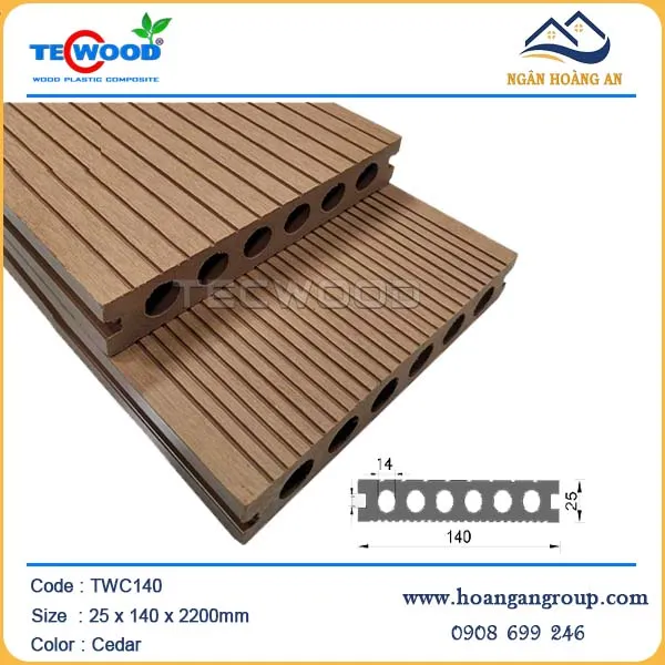 Sàn Gỗ Nhựa Ngoài Trời 6 Lỗ Tròn Tecwood TWC140 Cedar Sàn Gỗ Nhựa Ngoài Trời 6 Lỗ Tròn Tecwood TWC140 Cedar