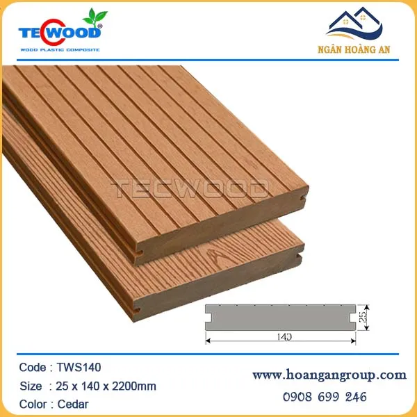 Ván Sàn Đặc Gỗ Nhựa Ngoài Trời Techwood TWS140 Dày 25mm Cedar Ván Sàn Đặc Gỗ Nhựa Ngoài Trời Techwood TWS140 Dày 25mm Cedar