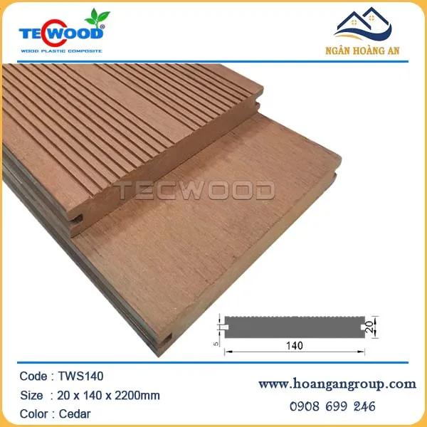 Ván Sàn Đặc Gỗ Nhựa Ngoài Trời Techwood TWS140 Dày 20mm Cedar Ván Sàn Đặc Gỗ Nhựa Ngoài Trời Techwood TWS140 Dày 20mm Cedar