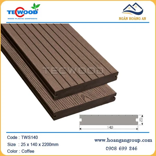 Ván Sàn Đặc Gỗ Nhựa Ngoài Trời Techwood TWS140 Dày 25mm Coffee