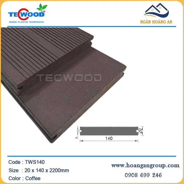 Ván Sàn Đặc Gỗ Nhựa Ngoài Trời Techwood TWS140 Dày 20mm Coffee
