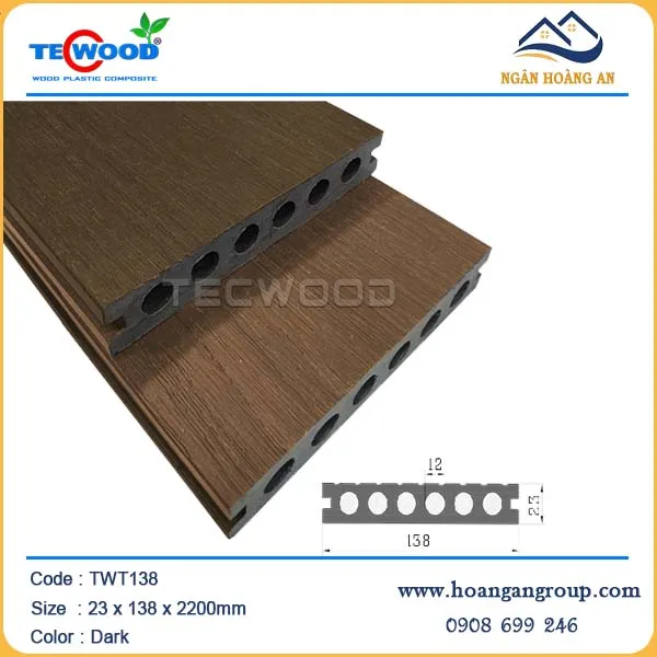 Sàn Gỗ Nhựa Ngoài Trời 6 Lỗ Tròn Tecwood TWT138 Dark