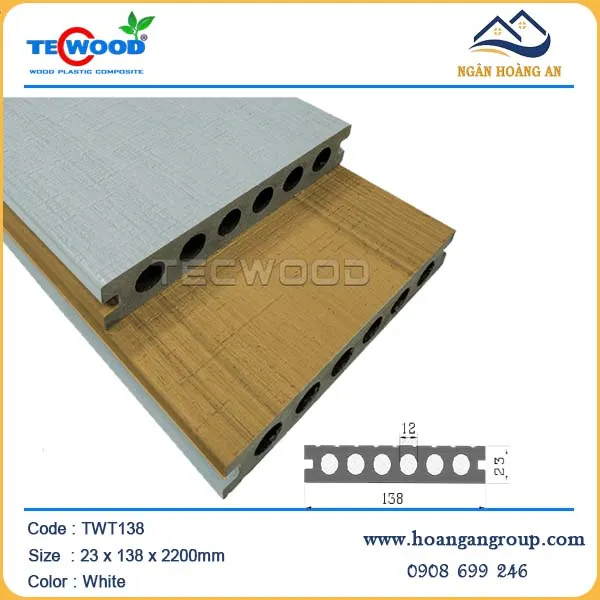Sàn Gỗ Nhựa Ngoài Trời 6 Lỗ Tròn Tecwood TWT138 White