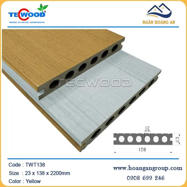 Sàn Gỗ Nhựa Ngoài Trời 6 Lỗ Tròn Tecwood TWT138 Yellow