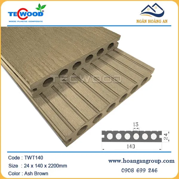 Sàn Hồ Bơi Ngoài Trời 6 Lỗ Tròn Tecwood TWT140 Ash Brown