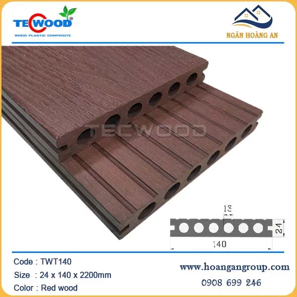 Sàn Hồ Bơi Ngoài Trời 6 Lỗ Tròn Tecwood TWT140 Red Wood