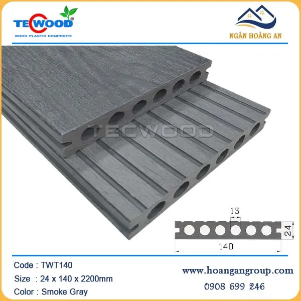 Sàn Hồ Bơi Ngoài Trời 6 Lỗ Tròn Tecwood TWT140 Smoke Gray