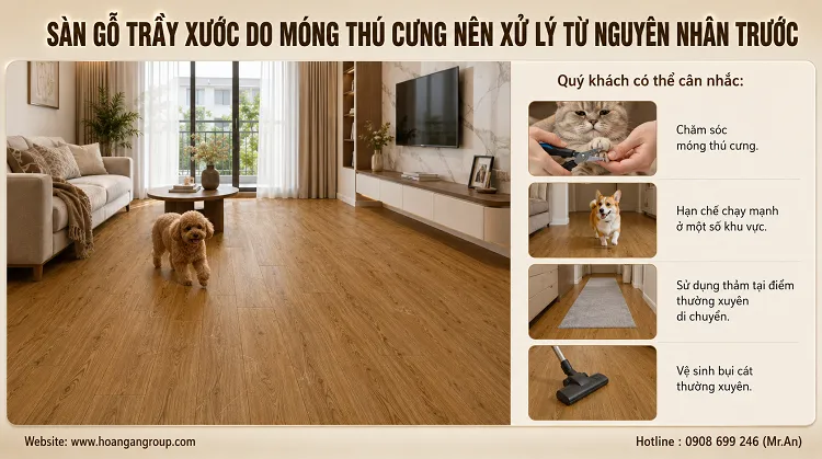Sàn Gỗ Trầy Xước Do Móng Thú Cưng Nên Xử Lý Từ Nguyên Nhân Trước