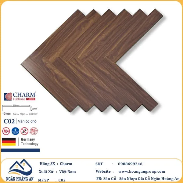 Sàn Gỗ Công Nghiệp Xương Cá Charm Wood C02