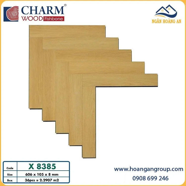 Sàn Gỗ Xương Cá Cốt Xanh Charmwood X8385 Dày 8mm