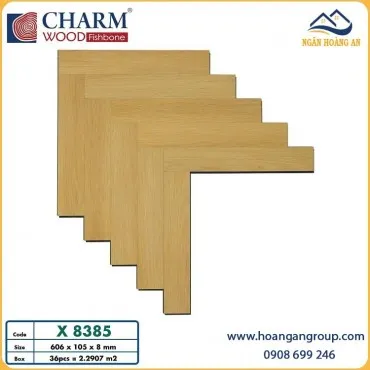 Sàn Gỗ Xương Cá Cốt Xanh Charmwood X8385 Dày 8mm