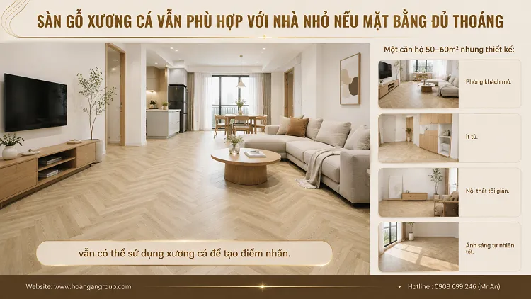 Sàn Gỗ Xương Cá Vẫn Phù Hợp Với Nhà Nhỏ Nếu Mặt Bằng Đủ Thoáng