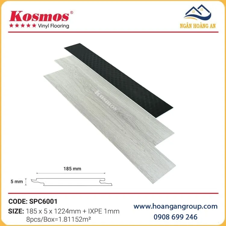 Sàn Nhựa Hèm Khoá Giả Gỗ Kosmos SPC6001 Đế Cao Su 5mm Sàn Nhựa Hèm Khoá Giả Gỗ Kosmos SPC6001 Đế Cao Su 5mm
