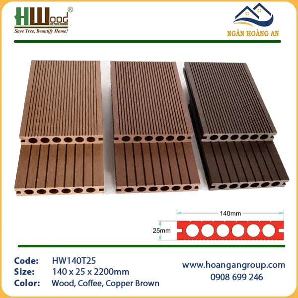 Sàn Gỗ Nhựa Ngoài Trời HWOOD HW145T25 2 Mặt Sọc Sàn Gỗ Nhựa Ngoài Trời HWOOD HW145T25 2 Mặt Sọc
