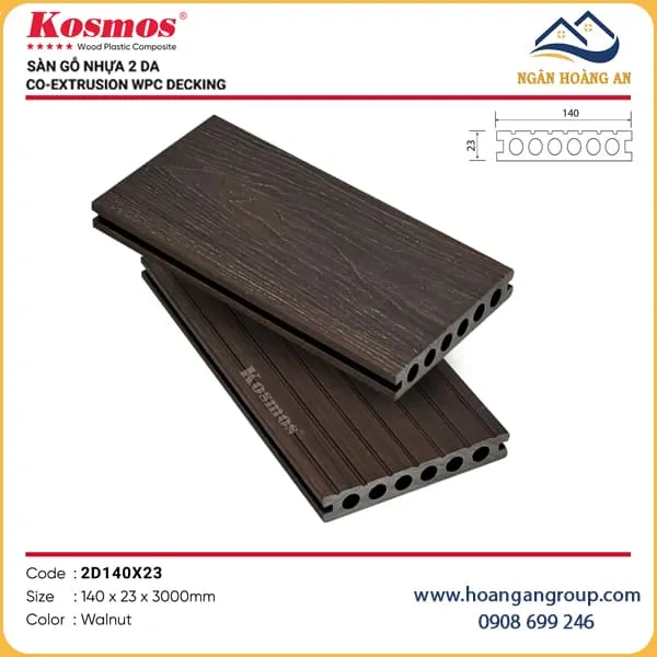 Sàn Gỗ Nhựa Ngoài Trời 2 Da Kosmos 2D140x23 Walnut