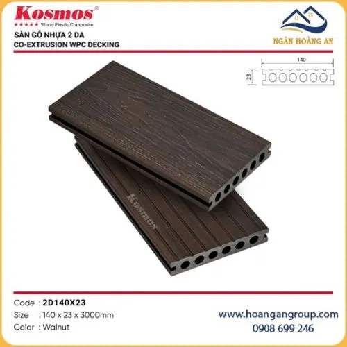  Sàn Gỗ Nhựa Ngoài Trời 2 Da Kosmos 2D140x23 Walnut 