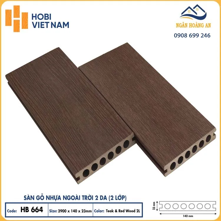 Sàn Lỗ Tròn Gỗ Nhựa Ngoài Trời 2 Da Hobiwood HB664 Teak & Red Wood Sàn Lỗ Tròn Gỗ Nhựa Ngoài Trời 2 Da Hobiwood HB664 Teak & Red Wood