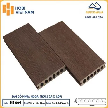 Sàn Lỗ Tròn Gỗ Nhựa Ngoài Trời 2 Da Hobiwood HB664 Teak & Red Wood