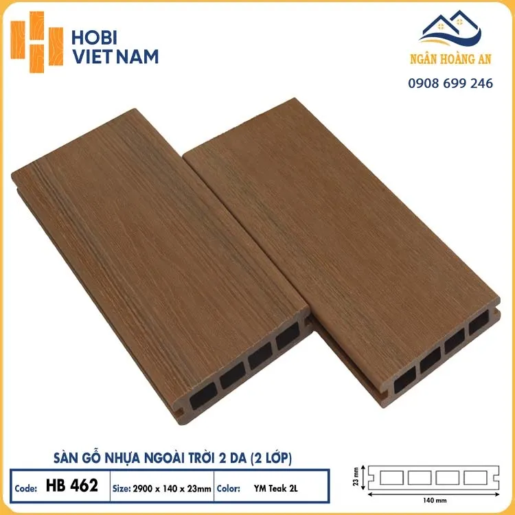 Sàn Lỗ Vuông Gỗ Nhựa Ngoài Trời 2 Da Hobiwood HB462 YM Teak Sàn Lỗ Vuông Gỗ Nhựa Ngoài Trời 2 Da Hobiwood HB462 YM Teak