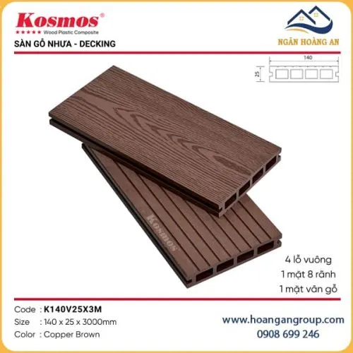Sàn Gỗ Nhựa Ngoài Trời Kosmos K140V25X3M Copper Brown