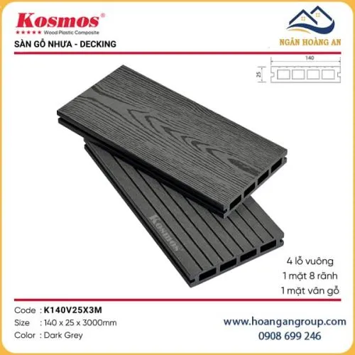 Sàn Gỗ Nhựa Ngoài Trời Kosmos K140V25X3M Dark Grey