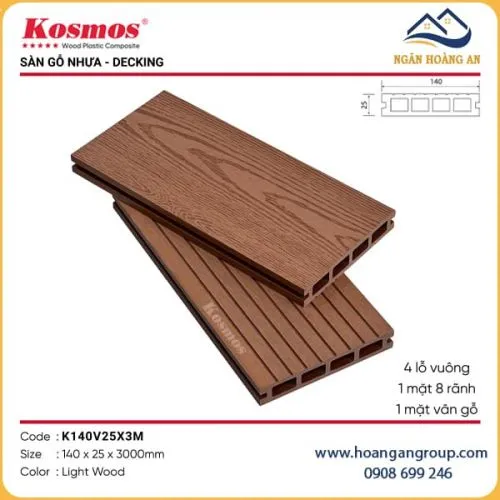 Sàn Gỗ Nhựa Ngoài Trời Kosmos K140V25X3M Light Wood