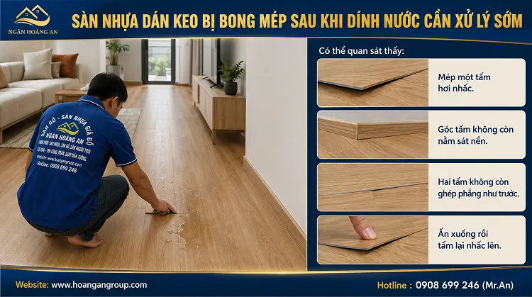 Sàn Nhựa Dán Keo Bị Bong Mép Sau Khi Dính Nước Cần Xử Lý Sớm Sàn Nhựa Dán Keo Bị Bong Mép Sau Khi Dính Nước Cần Xử Lý Sớm