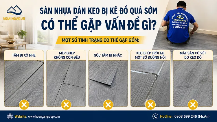 Sàn Nhựa Dán Keo Bị Kê Đồ Quá Sớm Có Thể Gặp Vấn Đề Gì? Sàn Nhựa Dán Keo Bị Kê Đồ Quá Sớm Có Thể Gặp Vấn Đề Gì?