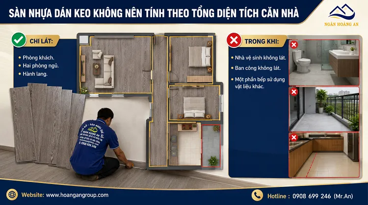 Sàn Nhựa Dán Keo Không Nên Tính Theo Tổng Diện Tích Căn Nhà