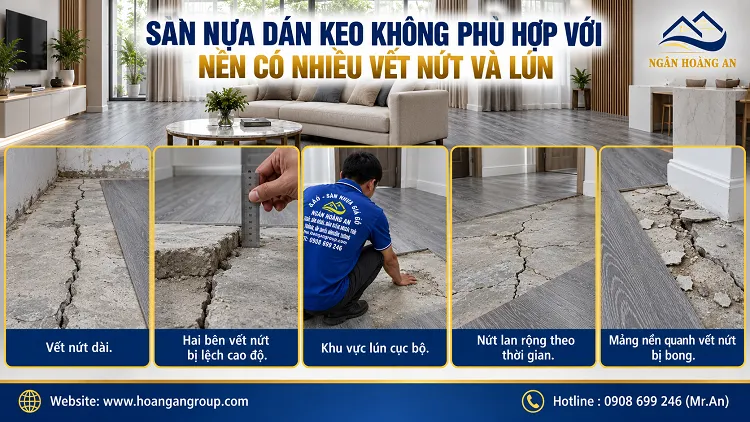 Sàn Nhựa Dán Keo Không Phù Hợp Với Nền Có Nhiều Vết Nứt Và Lún