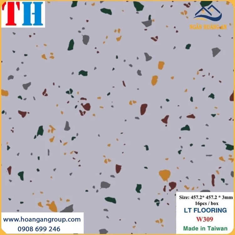 Sàn Nhựa Dán Keo Vân Đá Mài Terrazzo THFloor W309 Dày 3mm