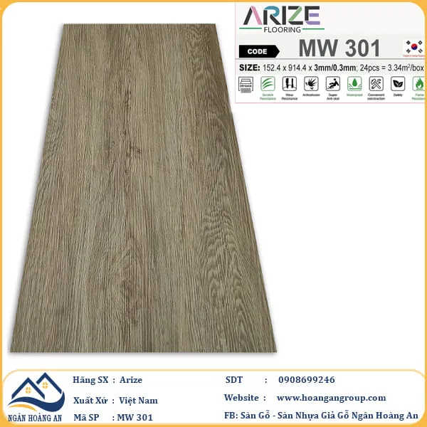 Sàn Nhựa Dán Keo Giả Vân Gỗ Arize 3mm