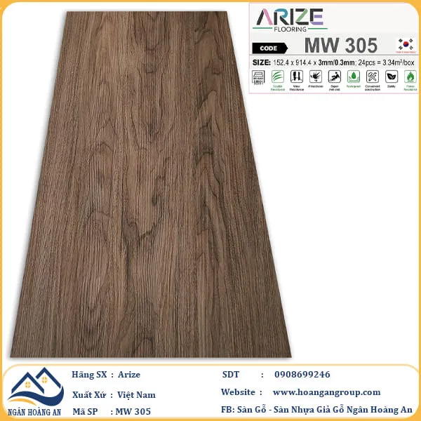 Sàn Nhựa Dán Keo Giả Vân Gỗ Arize 3mm
