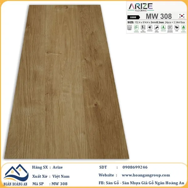 Sàn Nhựa Dán Keo Giả Vân Gỗ Arize 3mm