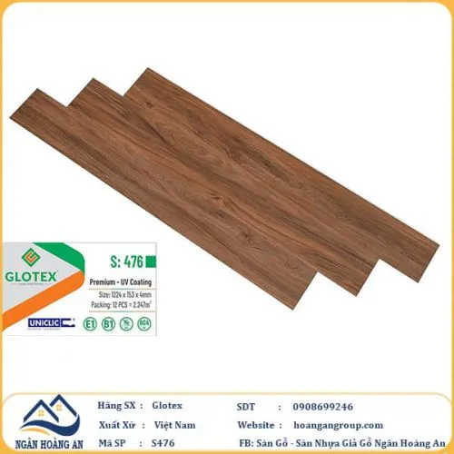 Sàn Nhựa Giả Gỗ Hèm Khóa  4mm Glotex 476
