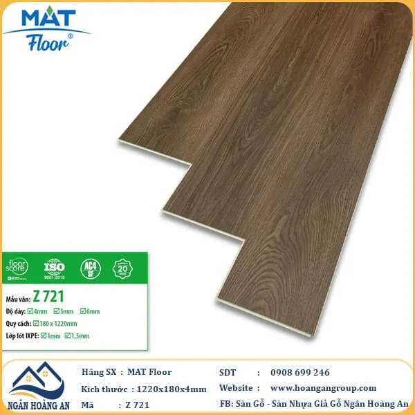 Sàn Nhựa Giả Gỗ Hèm Khóa MAT Floor Z721 Dày 4mm Sàn Nhựa Giả Gỗ Hèm Khóa MAT Floor Z721 Dày 4mm