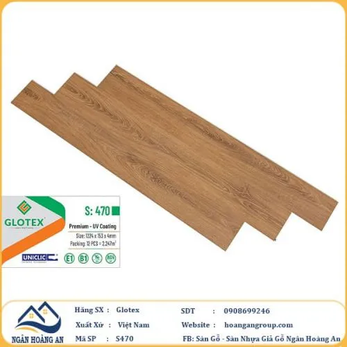 Sàn Nhựa Giả Gỗ Hèm Khóa 4mm Glotex 470