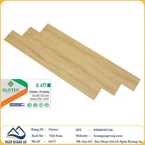 Sàn Nhựa Giả Gỗ Hèm Khóa  4mm Glotex 477