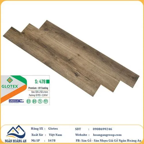 Sàn Nhựa Giả Gỗ Hèm Khóa Glotex 478